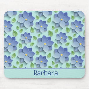 Customised 3 D Flowers In Blue Mouse Pad