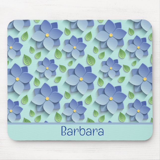Customised 3 D Flowers In Blue Mouse Pad (Front)