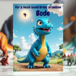 Customised "3D" Great Grandson Birthday Poem Card<br><div class="desc">Personalise your own year, greeting and even your poem for your great grandson. They are hard cards to find, but not here! Adorable 3D-style(only 3D-style artwork, not real 3D, and it won't need special glasses) cartoon dinosaur is perfect for your beloved little one. Personalise it using our Design Tool on...</div>