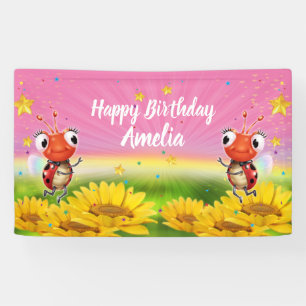 Customised 5' x 3' Ladybug Birthday vinyl Banner