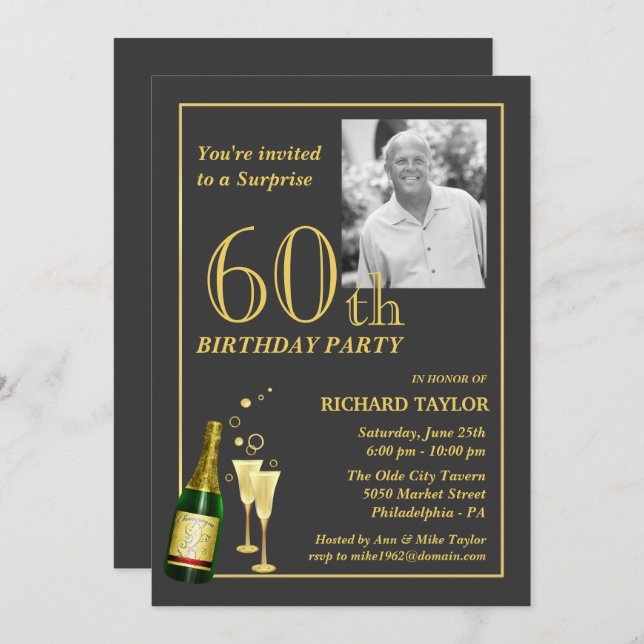 Customised 60th Birthday Party Invitations (Front/Back)