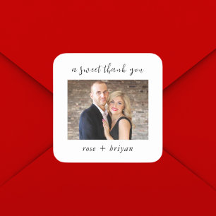Customised A Sweet Thank you Photo Modern Wedding Square Sticker