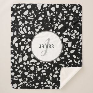 Customised Abstract Terrazzo Black & White Pattern Sherpa Blanket
