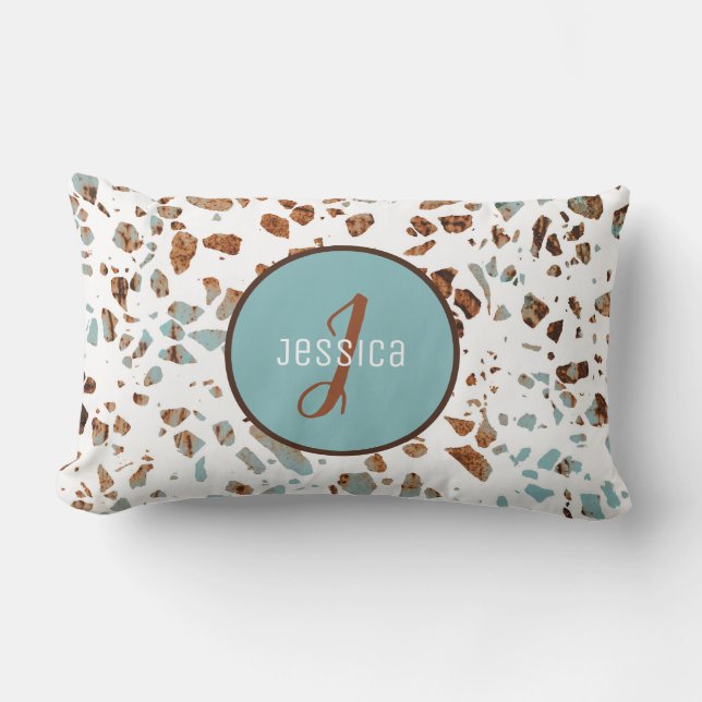 Customised Abstract Terrazzo Brown & Blue Pattern  Lumbar Cushion (Front)