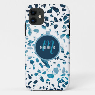 Customised Abstract Terrazzo Mosaic Blue Pattern  Case-Mate iPhone Case