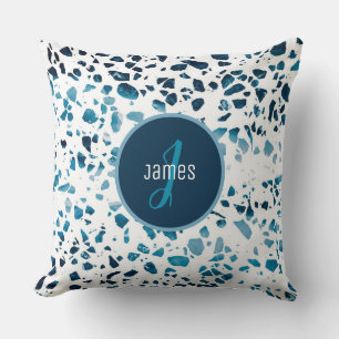 Customised Abstract Terrazzo Mosaic Blue Pattern Cushion