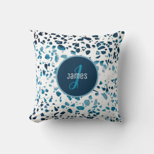Customised Abstract Terrazzo Mosaic Blue Pattern  Cushion