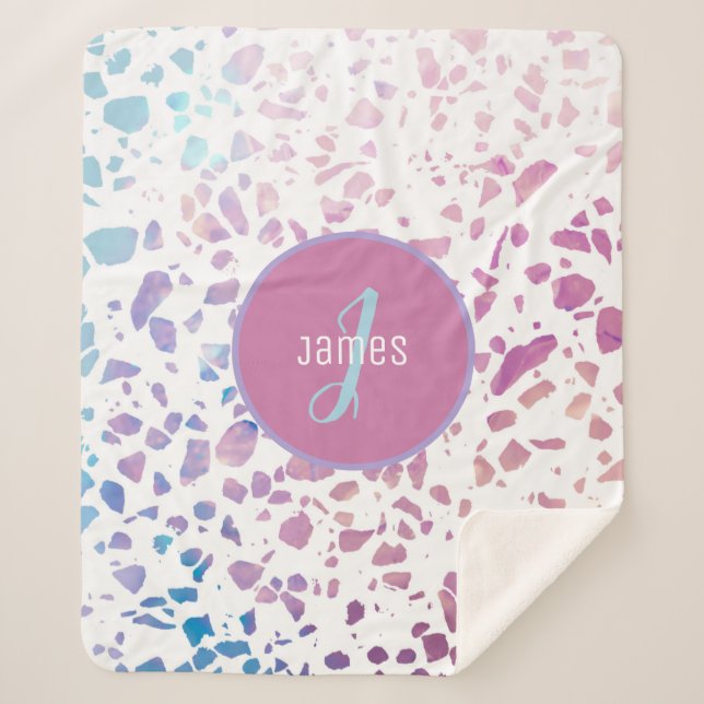 Customised Abstract Terrazzo Pink & Blue Pattern Sherpa Blanket (Front)