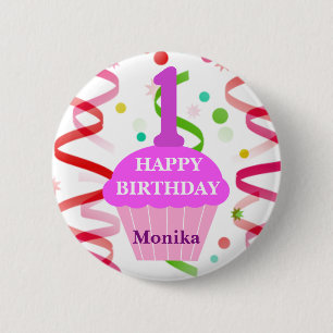 Customised Age and Name Happy Birthday Cupcake 6 Cm Round Badge