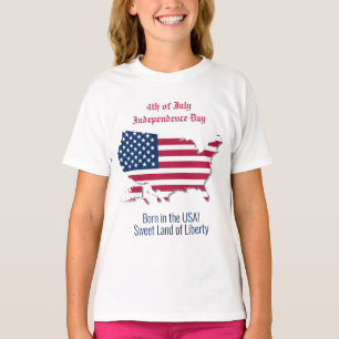Customised American Map Flag Red White Starry Blue T-Shirt