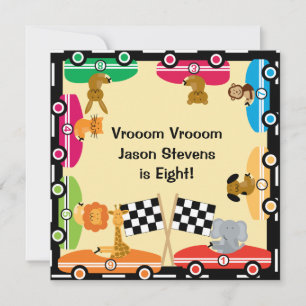 Customised Animal Racers Racing Birthday Invites