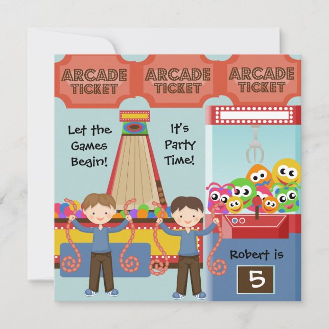 Customised Arcade Birthday Party Invitation (Front)