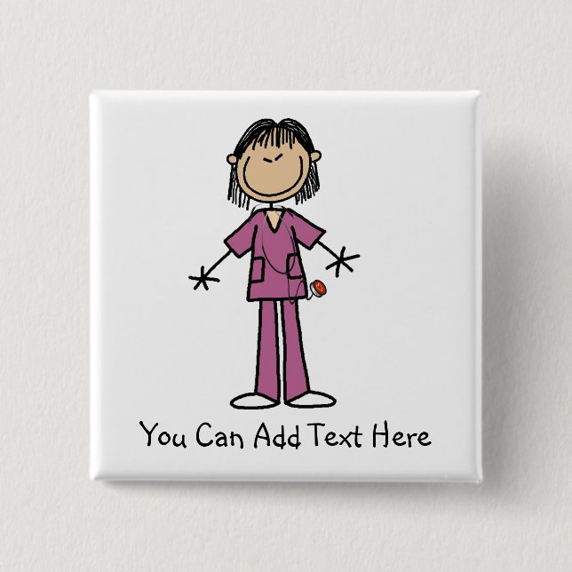 Customised Asian Stick Figure Nurse  Button (Front)