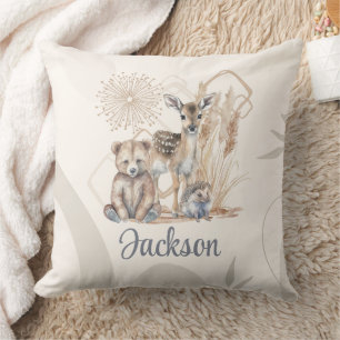 Customised Baby Name Boho Bear Deer Gender Neutral Cushion