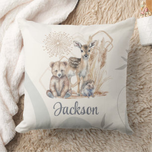 Customised Baby Name Boho Bear Deer Gender Neutral Cushion