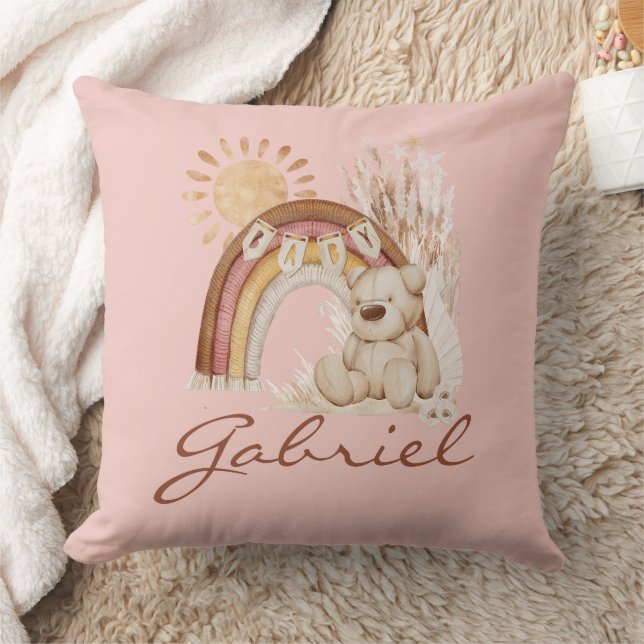 Customised Baby Name Boho Bear Rainbow Sunshine Cushion (Blanket)