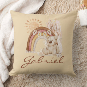 Customised Baby Name Boho Bear Rainbow Sunshine Cushion