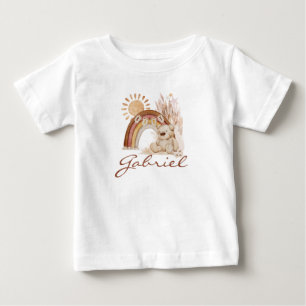 Customised Baby Name Boho Teddy Bear Rainbow T-Shirt