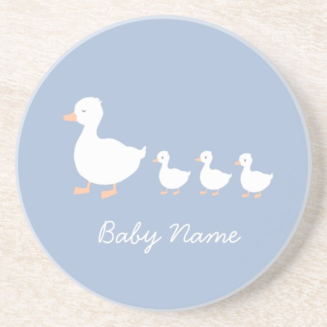 Customised Baby Shower Favour Cookies Blue Ducklin Coaster (Front)