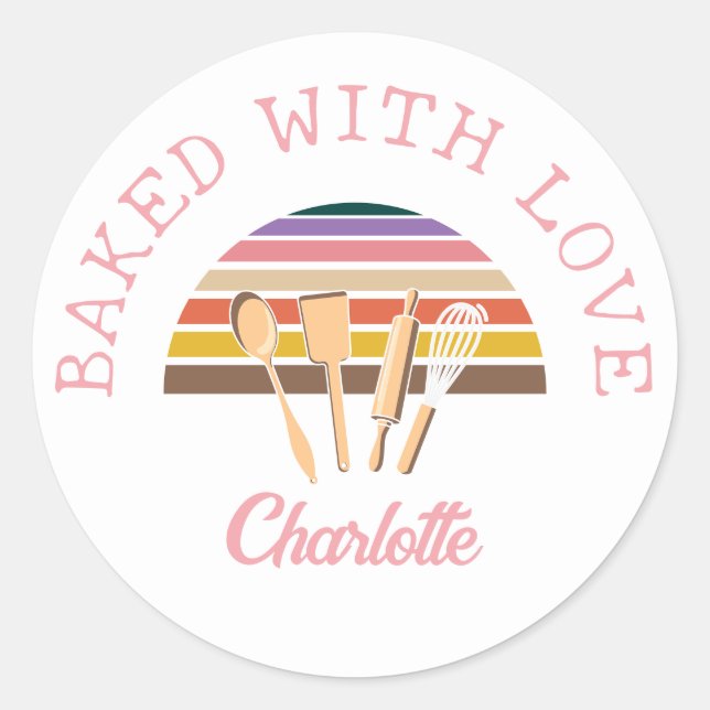 Customised BAKED WITH LOVE Classic Round Sticker (Front)