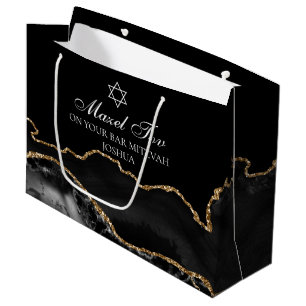 Customised Bar Mitzvah Mazel Tov Black Gold Large Gift Bag