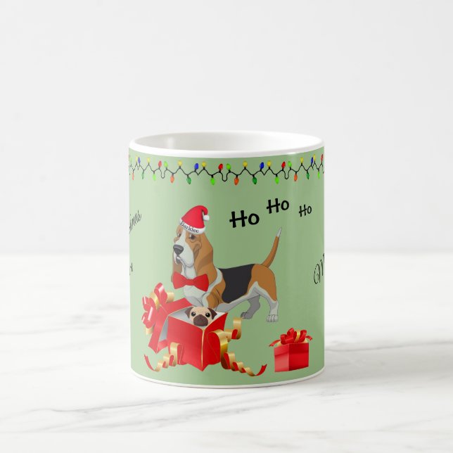 Customised Basset Hound Christmas Mug (Center)