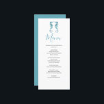 Customised Beach Wedding Menu Card<br><div class="desc">Add a touch of coastal charm to your beach wedding decor with these personalised wedding menu cards, featuring elegant watercolor seahorses in serene shades of blue. Perfect for a seaside wedding theme or nautical wedding, these menu cards can be easily customised with your beach wedding food selections using the template...</div>