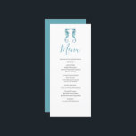Customised Beach Wedding Menu Card<br><div class="desc">Add a touch of coastal charm to your beach wedding decor with these personalised wedding menu cards, featuring elegant watercolor seahorses in serene shades of blue. Perfect for a seaside wedding theme or nautical wedding, these menu cards can be easily customised with your beach wedding food selections using the template...</div>
