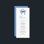 Customised Beach Wedding Menu Card<br><div class="desc">These customised wedding menu cards feature a watercolor crab in shades of blue. Use the template fields to add your personalised details. A nautical choice for your beach wedding theme. For more affordable wedding menu ideas visit www.zazzle.com/dotellabelle

Unique watercolor ocean art by Victoria Grigaliunas of Do Tell A Belle.</div>