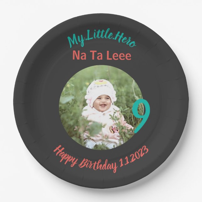 Customised Birthday name with photo Paper Plate (Front)