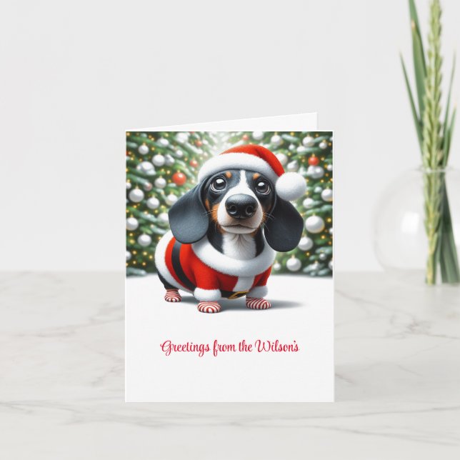 Customised Black and White Dachshund Holiday Card (Front)