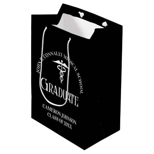 Customised Black Medical School Graduation Party Medium Gift Bag (Front Angled)