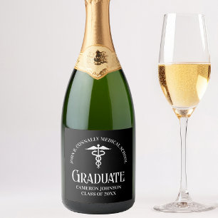 Customised Black Medical School Graduation Party Sparkling Wine Label