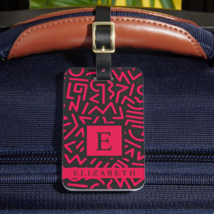 Customised Black Pink Abstract Pattern Luggage Tag