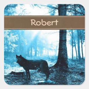 Customised Black Wolf Alone in the Forest Square Sticker