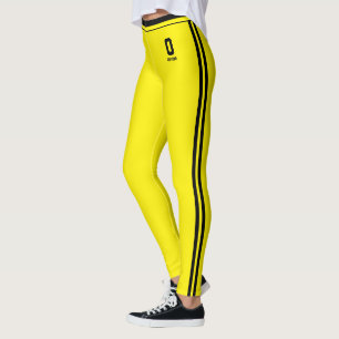 Customised Blazing Yellow Black Stripes Monogram Leggings