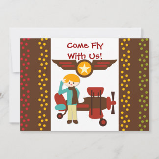 Customised Blonde Boy Pilot Birthday Invitations