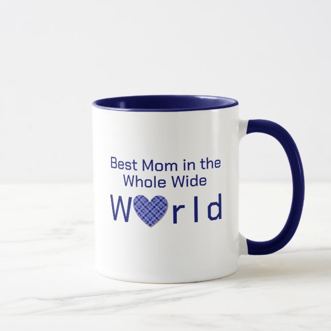 Customised Blue Chequered Heart World's Best Mum Mug (Right)