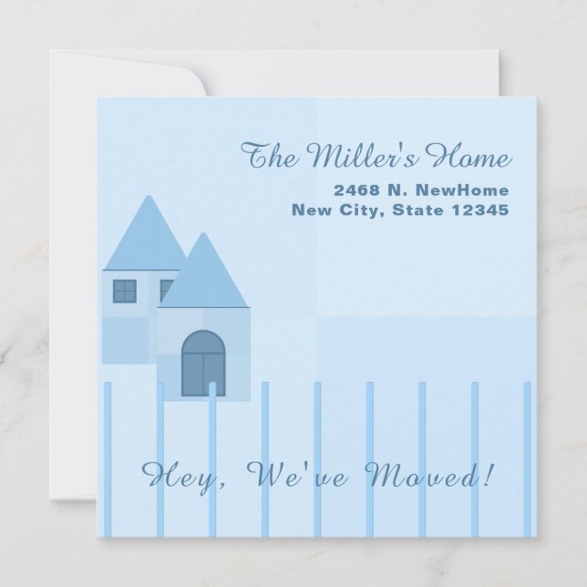 Customised Blue Fenced Home Housewarming Party Announcement (Front)
