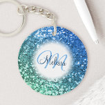 Customised Blue Glitter Mermaid Monogram Name<br><div class="desc">Easily personalise this beautiful sparkly blue faux glitter keychain with your custom handwritten script monogram and name.</div>