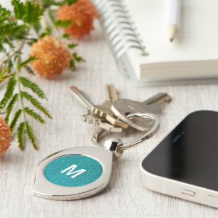 Customised  Blue Glitter Monogram  Key Ring