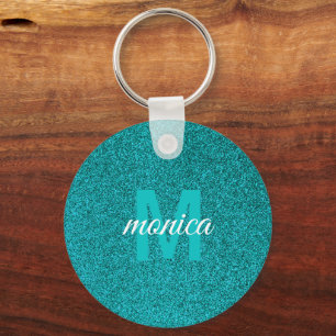 Customised  Blue Glitter Monogram  Key Ring