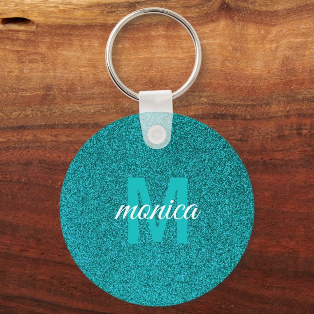 Customised  Blue Glitter Monogram  Key Ring (Front)