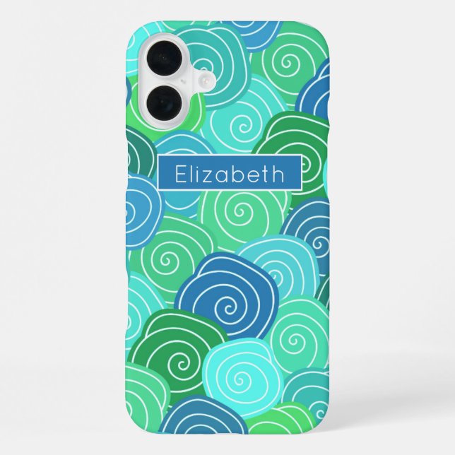 Customised Blue Green Rolling Circles Pattern iPhone Case (Back)
