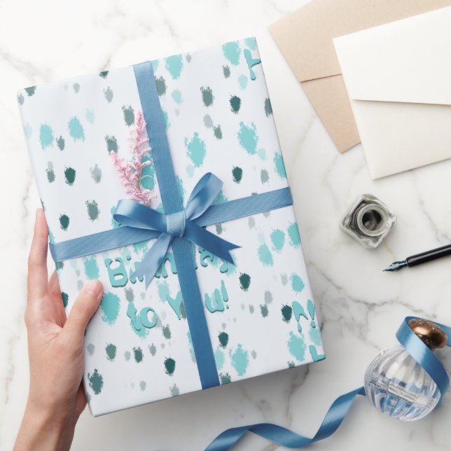 Customised Blue Grey Birthday Abstract Large Print Wrapping Paper (Gifting)