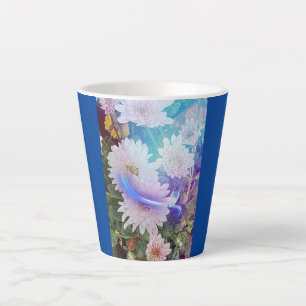 Customised Blue Latte Mug with White Daisy flowers