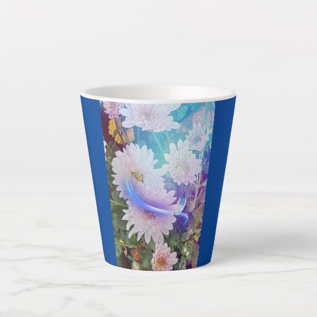 Customised Blue Latte Mug with White Daisy flowers (Front)