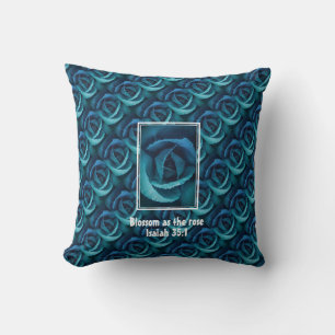 Customised Blue Teal Rose Scripture Cushion