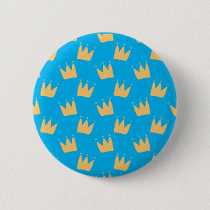 Customised blue yellow crown kids  6 cm round badge