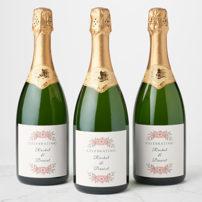 Customised Blush Garden Minimal Wedding Sparkling Wine Label (Bottles)